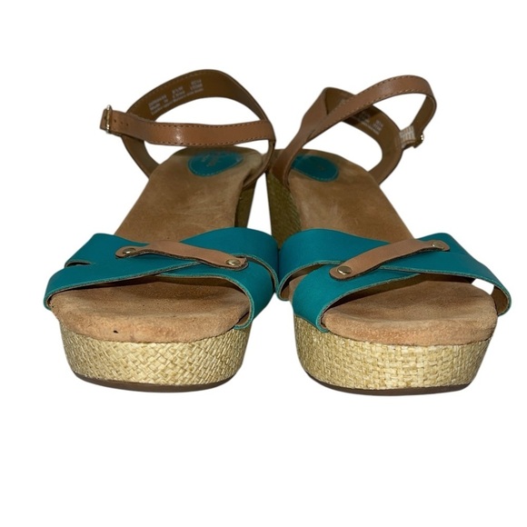 Clarks Artisan Women's Shoes Size 8.5M Turquoise/Brown Leather Wedge Platform - Picture 3 of 13